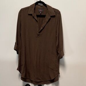 ForCynthia Brownish Green Linen Blend Tunic Top Large